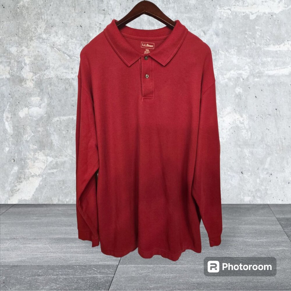 Men's L L Bean Long Sleeve Polo Burgundy Size XXL Collar 2 Button Close EUC